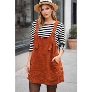 NWT Nasty Gal Rust Corduroy Pinafore Overall Dress Women’s Size 8 Adjustable